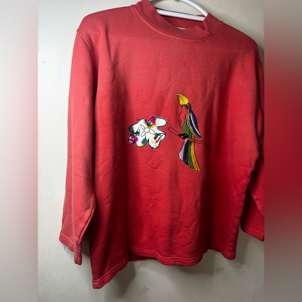 Red Toucan Bird Embroidered Sweatshirt - Picture 4 of 8